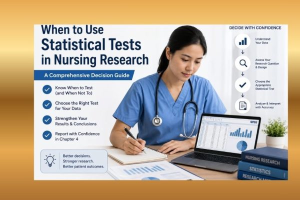 when to use statistical tests in nursing research with a nursing student reviewing SPSS data, research notes, and decision steps for Chapter 4 analysis