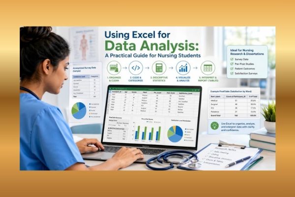 nursing student using Excel for data analysis