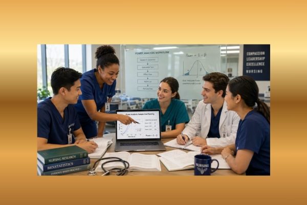 Nursing students conducting power analysis and sample size planning for a research study